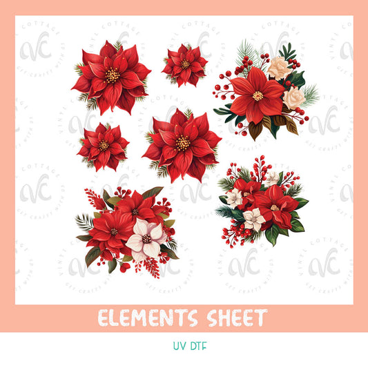 EL18 ~ Poinsettias ~ UV DTF Element Sheet