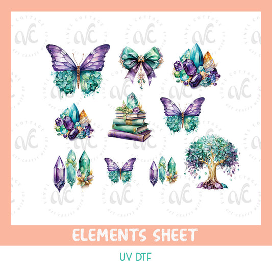 EL25 ~ Purple and Teal Crystals ~ UV DTF Element Sheet