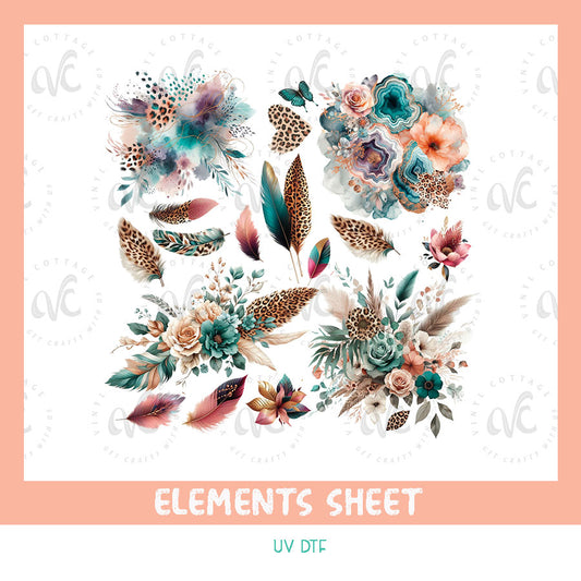 EL31 ~ Boho Feathers ~ UV DTF Element Sheet