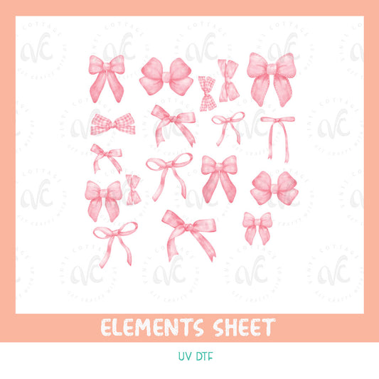 EL34 ~ Pink Bows ~ UV DTF Element Sheet