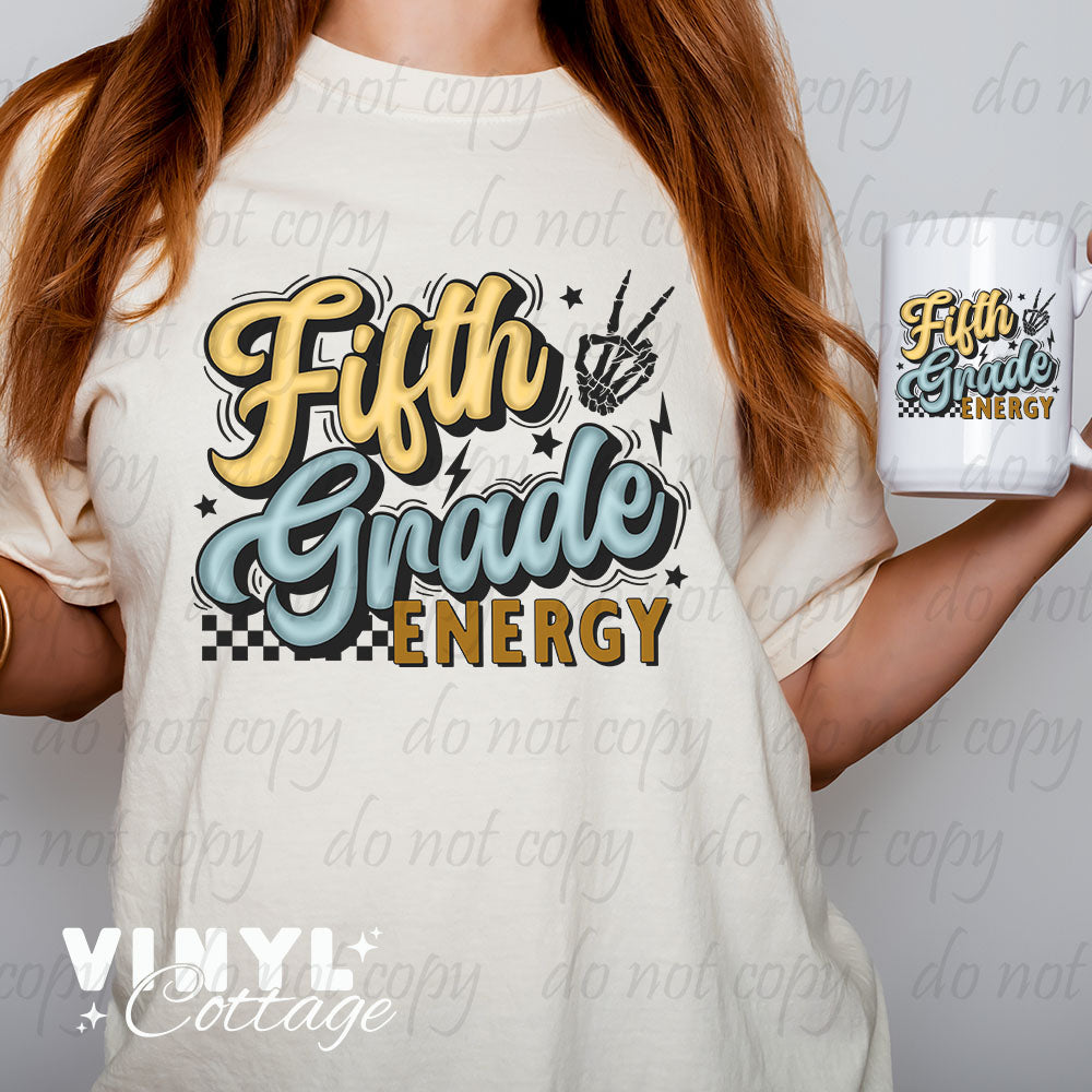 School Grade Energy Yellow and Blue ~ Multiple Grades Available ~ DTF Transfer