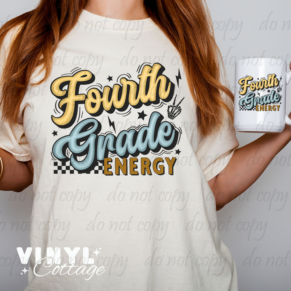 School Grade Energy Yellow and Blue ~ Multiple Grades Available ~ DTF Transfer