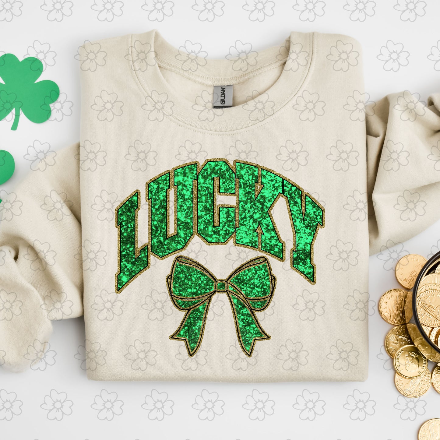 Faux Glitter Lucky Bow ~ SAG25 ~ DTF Transfer