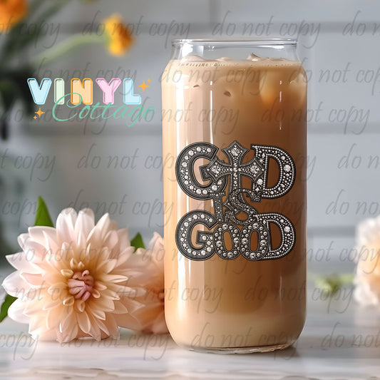 WC470 ~ God is Good Faux Rhinestone ~ UV DTF Decal