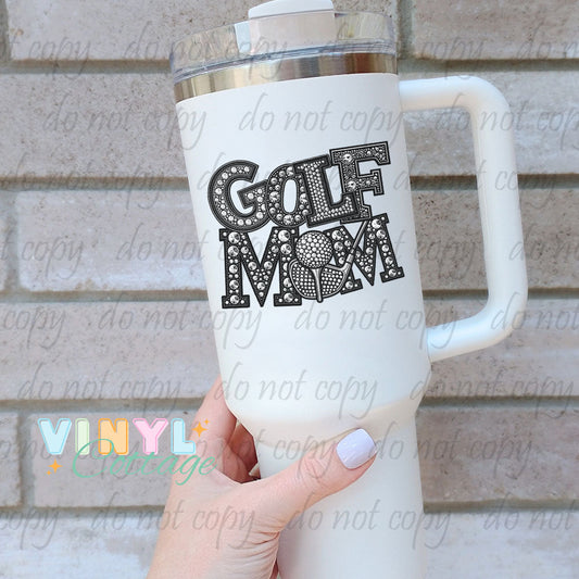 Golf Mom ~ Faux Rhinestone ~ UV DTF DECAL