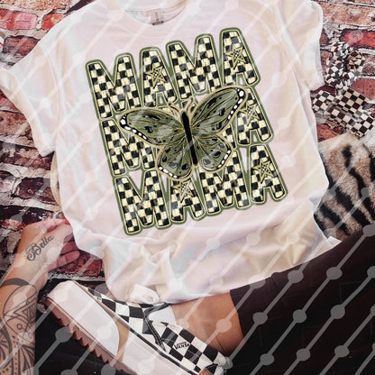 Mama Green Gold Checks Butterfly ~ DTF Transfer