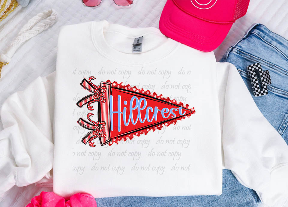 Hillcrest Red and Columbia Blue Prepster Pennant ~ 25SAG ~ DTF Transfer