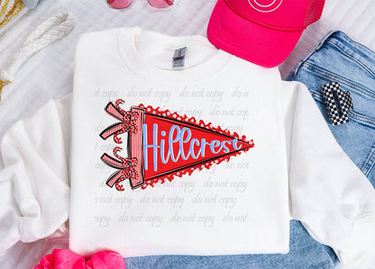 Hillcrest Red and Columbia Blue Prepster Pennant ~ 25SAG ~ DTF Transfer