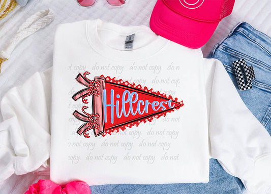 Hillcrest Red and Columbia Blue Prepster Pennant ~ 25SAG ~ DTF Transfer