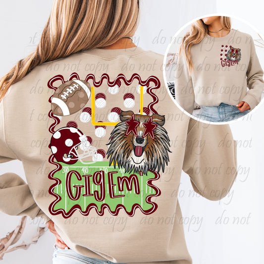 Collie Squiggle Frame Mascot Back Design with Pocket Design ~ 25JKD07 ~ DTF Transfer
