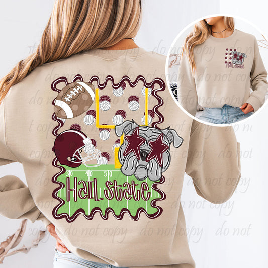 Maroon Bulldog Squiggle Frame Mascot Back Design with Pocket Design ~ 25JKD07 ~ DTF Transfer