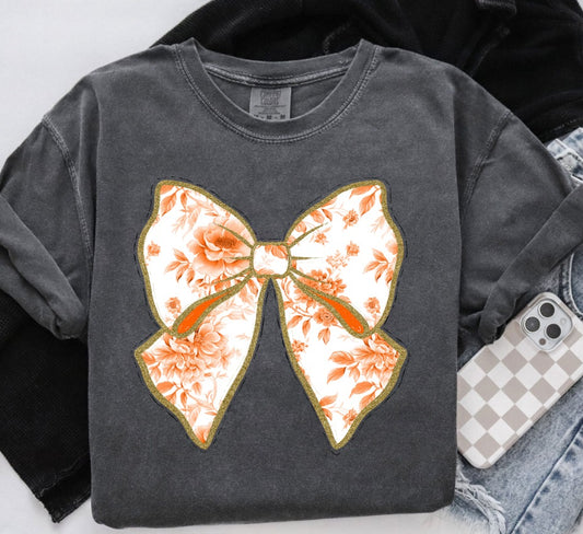 Orange Toile Coquette Bow ~ DTF Transfer