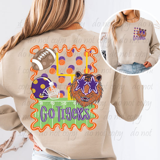 Orange Tiger Squiggle Frame Mascot Back Design with Pocket Design ~ 25JKD07 ~ DTF Transfer