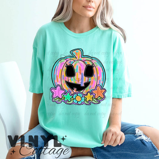 Pastel Floral Pumpkin Brush Stroke ~ DTF Transfer