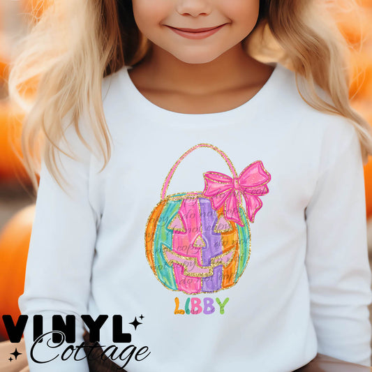 Pastel Pumpkin Bow ~ Customizable ~ DTF Transfer