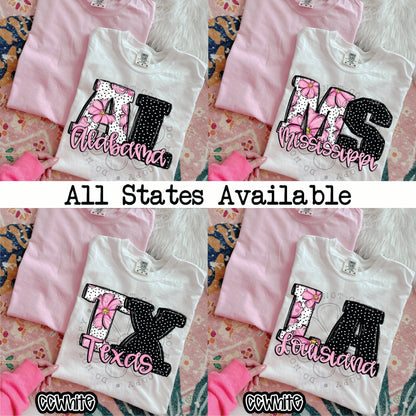 Pink Floral States ~ DTF Transfer