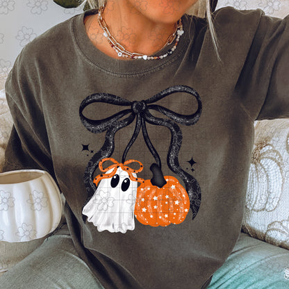 Pumpkin Ghost Bow ~ 25CSC09 ~ DTF Transfer