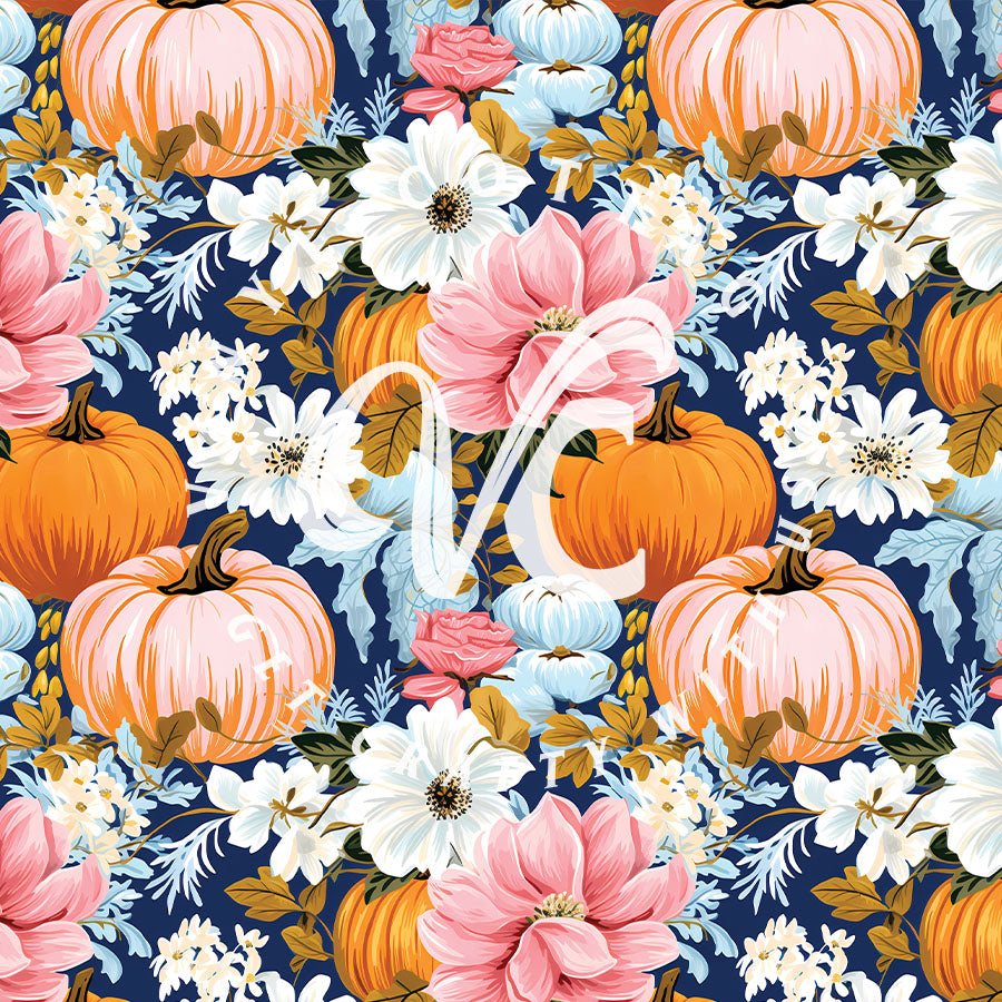 Navy Floral Pumpkins ~ PV167