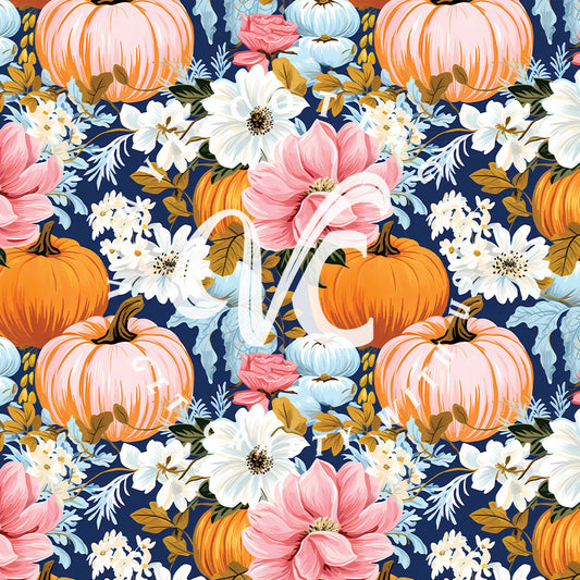 Navy Floral Pumpkins ~ PV167