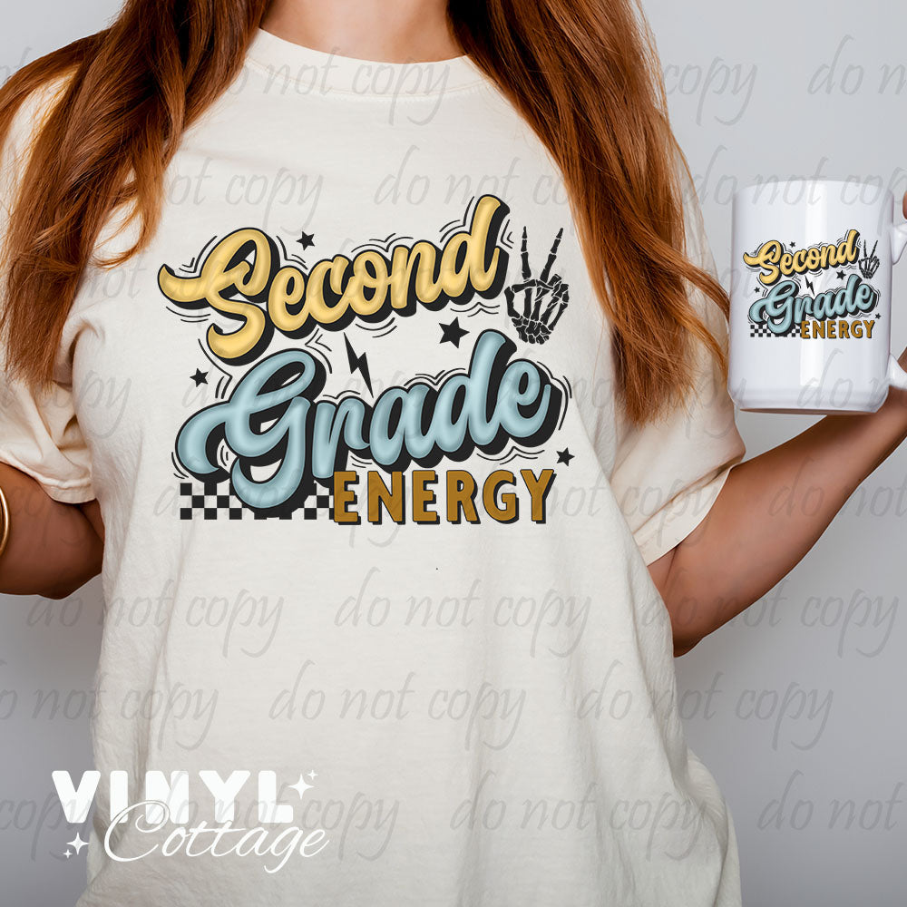 School Grade Energy Yellow and Blue ~ Multiple Grades Available ~ DTF Transfer
