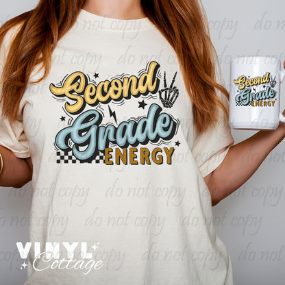 School Grade Energy Yellow and Blue ~ Multiple Grades Available ~ DTF Transfer