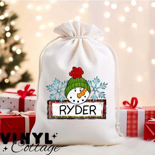 Snowman Name Plate Green ~ DTF Transfer