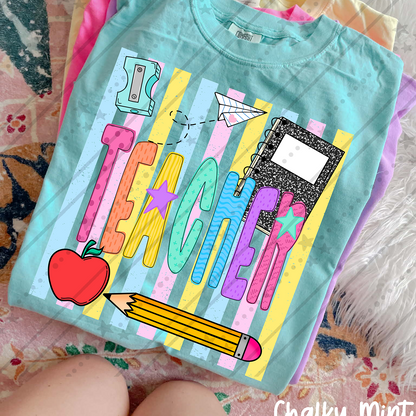 Teacher School Stripes ~ CCo26 ~ DTF Transfer