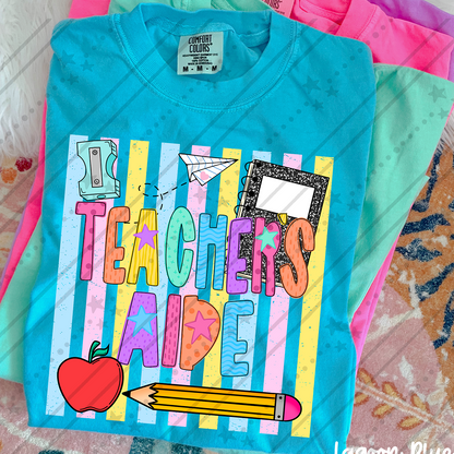 Teacher's Aide School Stripes ~ CCo26 ~ DTF Transfer