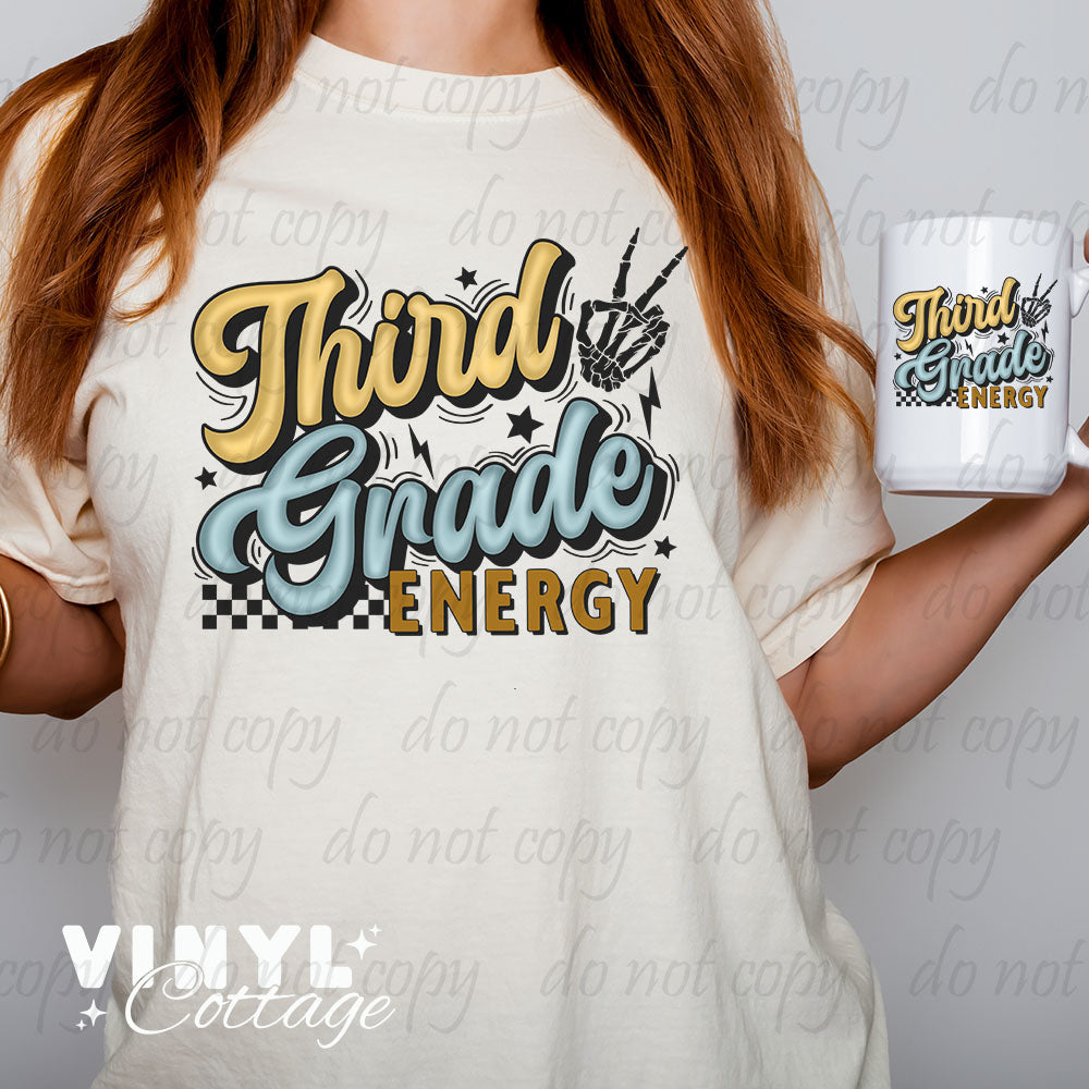 School Grade Energy Yellow and Blue ~ Multiple Grades Available ~ DTF Transfer