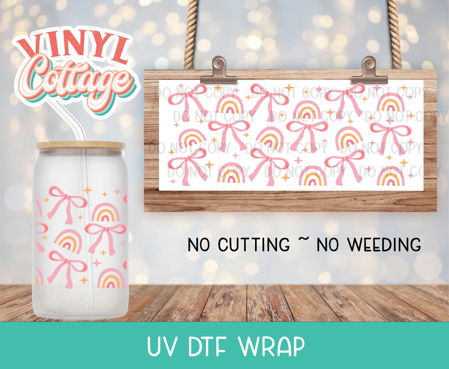 98UV ~  UV DTF Wrap ~ Bows and Rainbow