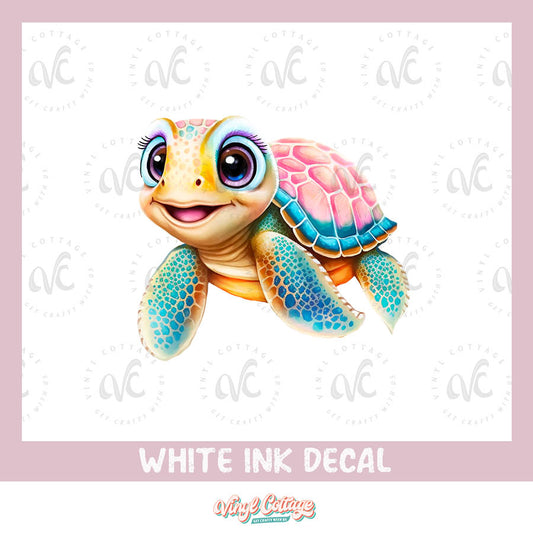 WC160 ~ White Ink Decal ~ Cute Turtle Girl