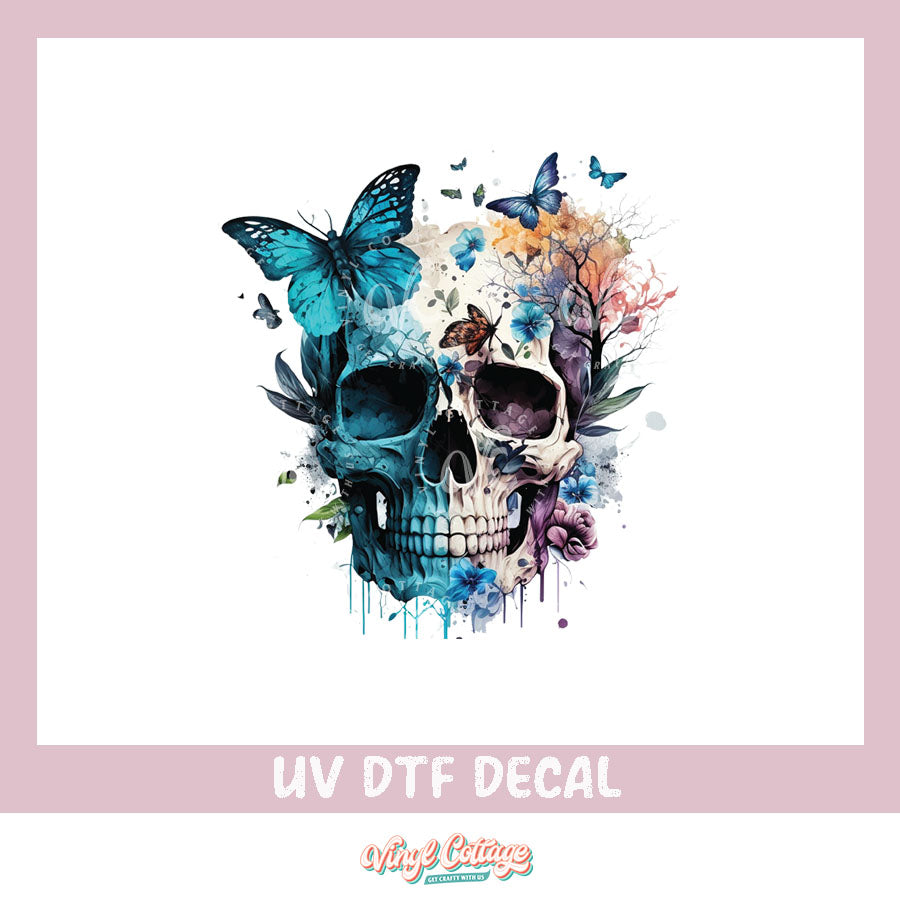WC219 ~ UV DTF DECAL ~ Blue Butterfly Skull