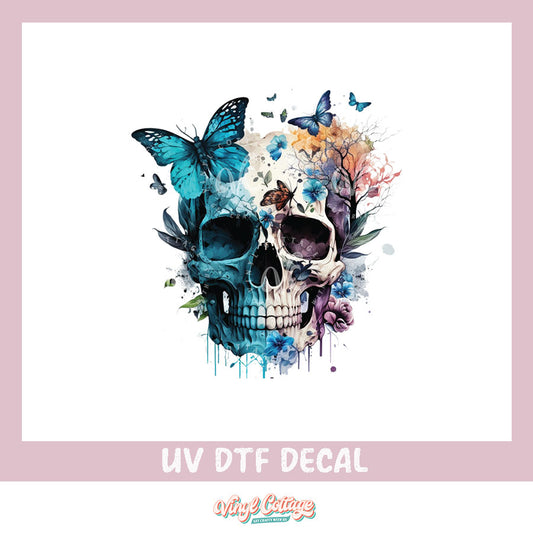 WC219 ~ UV DTF DECAL ~ Blue Butterfly Skull