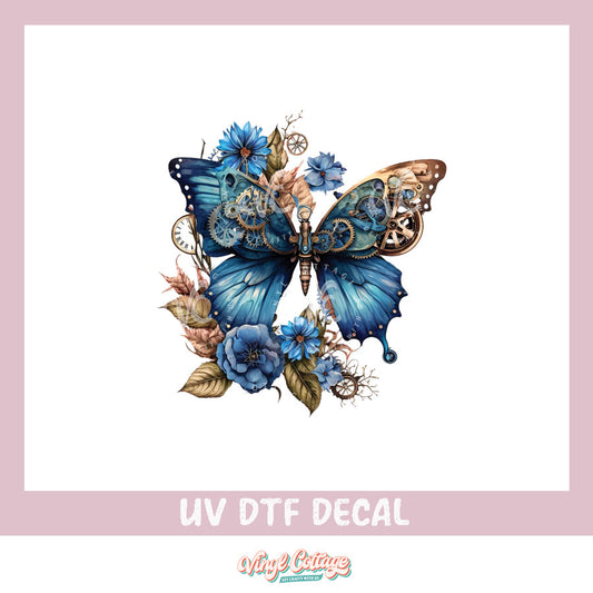 WC223 ~ UV DTF DECAL ~ Blue Steampunk Butterfly