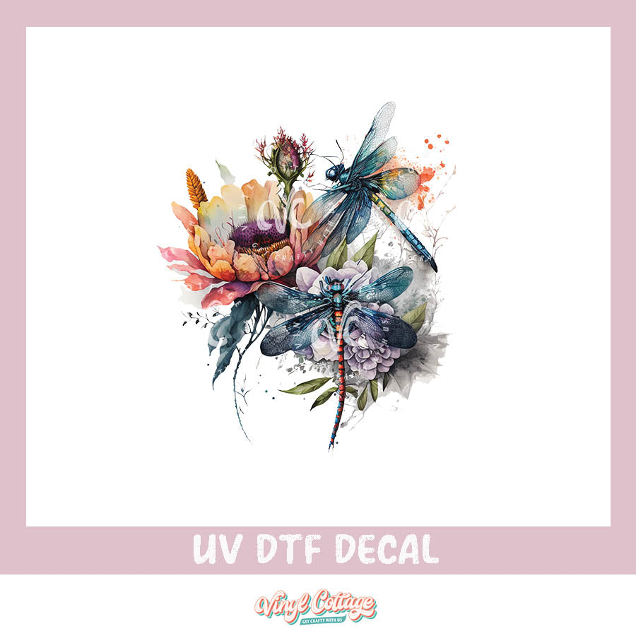 WC231~ UV DTF DECAL ~ Dragonfly Flowers