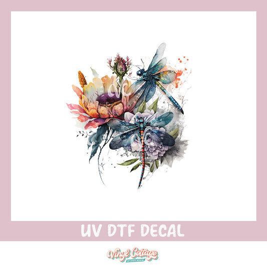 WC231~ UV DTF DECAL ~ Dragonfly Flowers