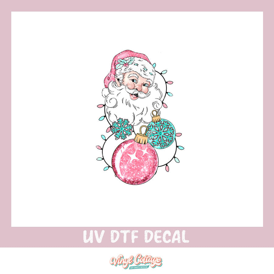 WC248 ~ UV DTF DECAL ~ Pink and Teal Retro Santa