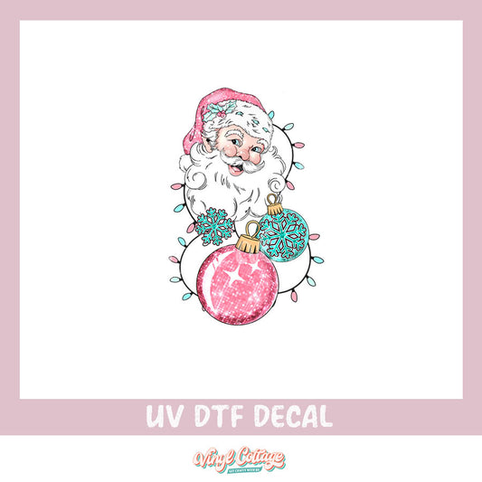 WC248 ~ UV DTF DECAL ~ Pink and Teal Retro Santa