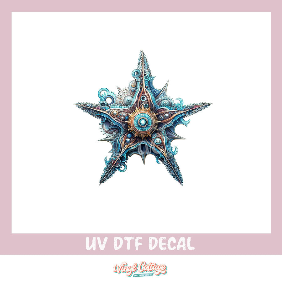 WC280~ UV DTF DECAL ~ Blue Starfish Steampunk