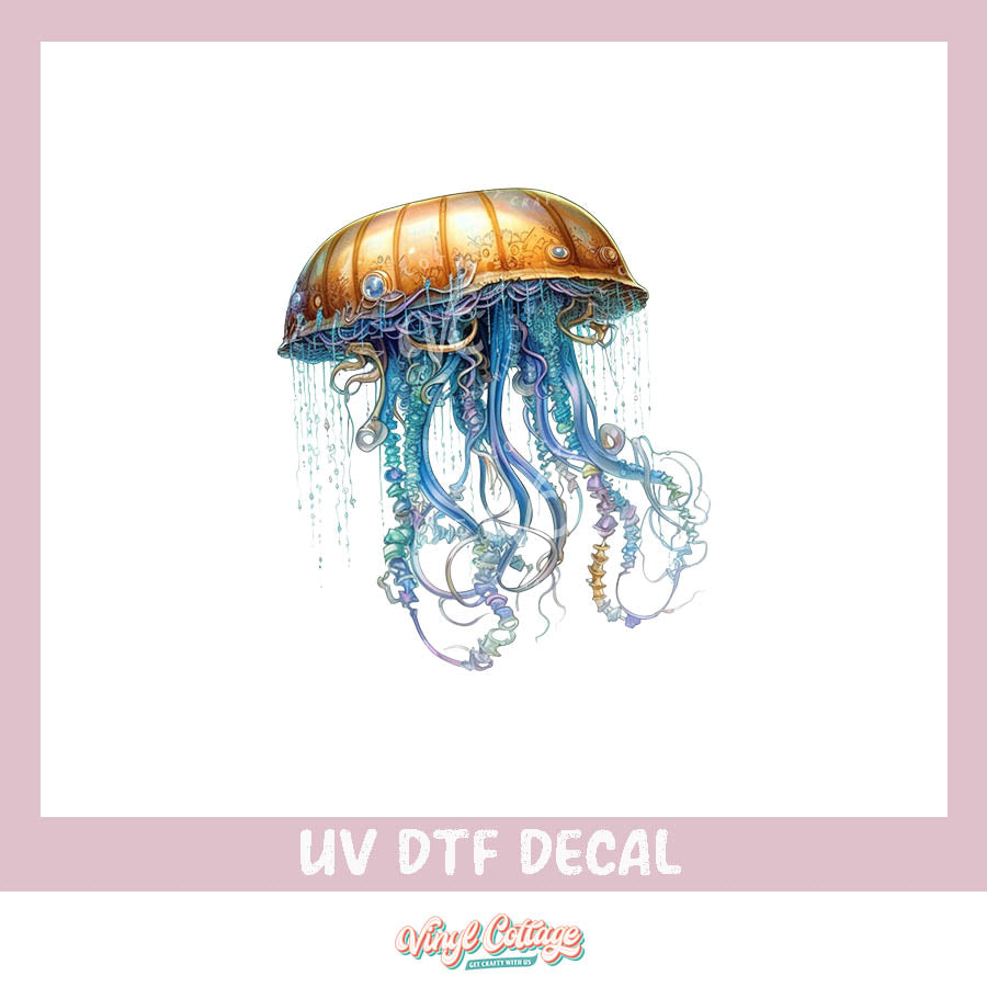 WC283 ~ UV DTF DECAL ~ Blue Jellyfish Steampunk