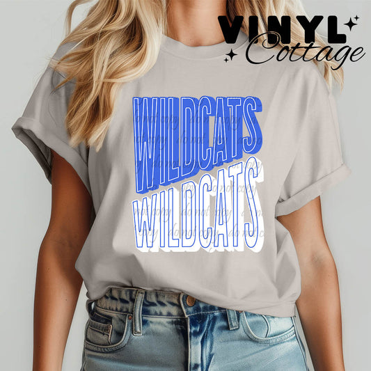 Wildcats Stacked ~ Blue and White ~ DTF Transfer