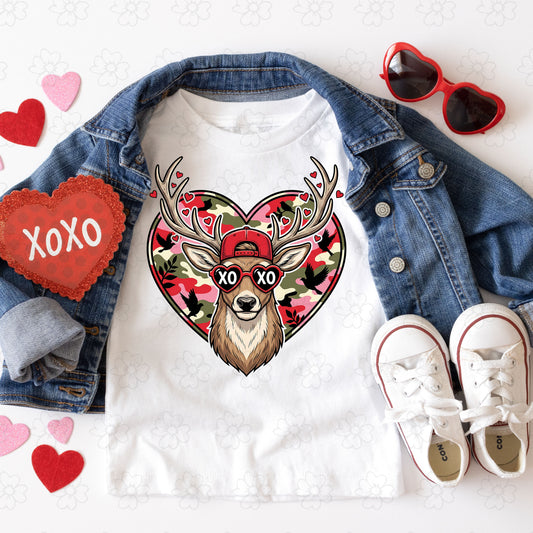 XOXO Heart Camo Buck ~ 26ETS01 ~ DTF Transfer ~ Drop Down Menu