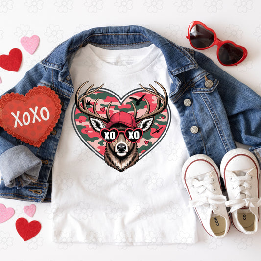 XOXO Heart Camo Buck ~ 26ETS01 ~ DTF Transfer ~ Drop Down Menu