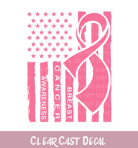 Breast Cancer Awareness Flag ~ White Ink Decal ~ WC085