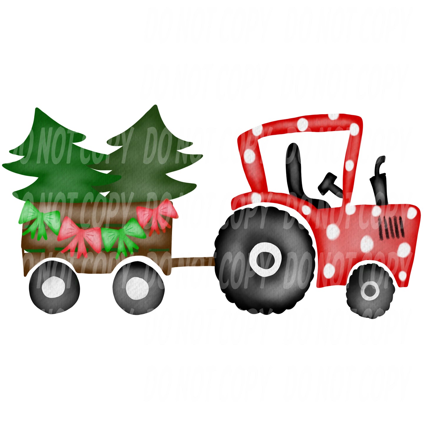 TR457 Red Polka Dot Tractor Pulling Christmas Trees