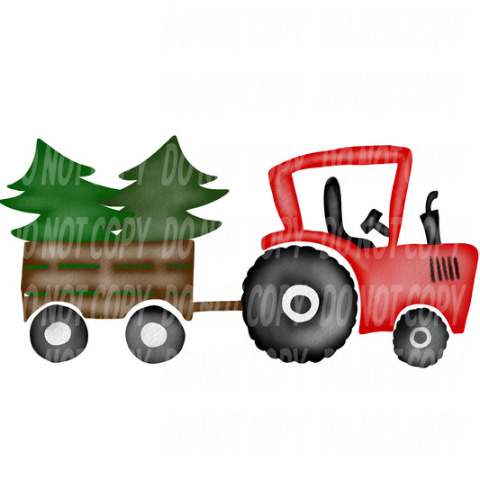 TR458 Red Tractor Pulling Christmas Trees