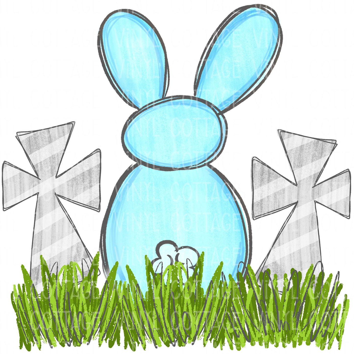 TR628 Blue Bunny in Grass with Crosses