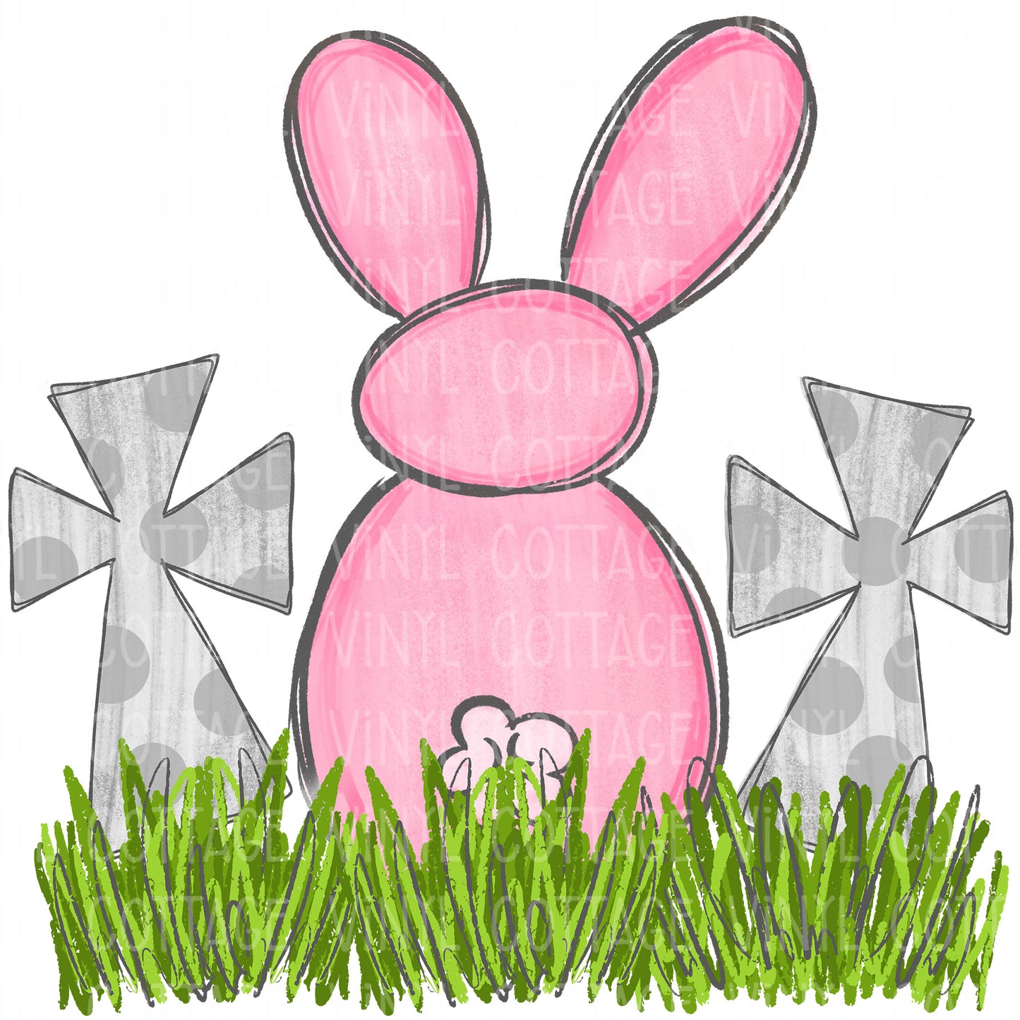 TR629 Pink Bunny in Grass with Crosses