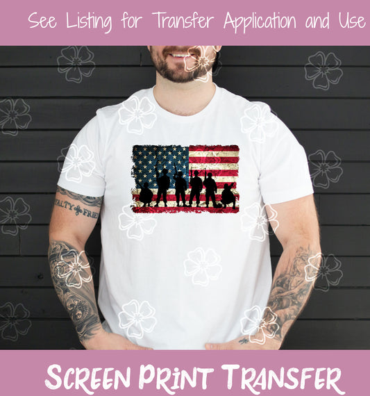 Distressed Flag and Soldiers HIGH HEAT Screen Print Transfer #154