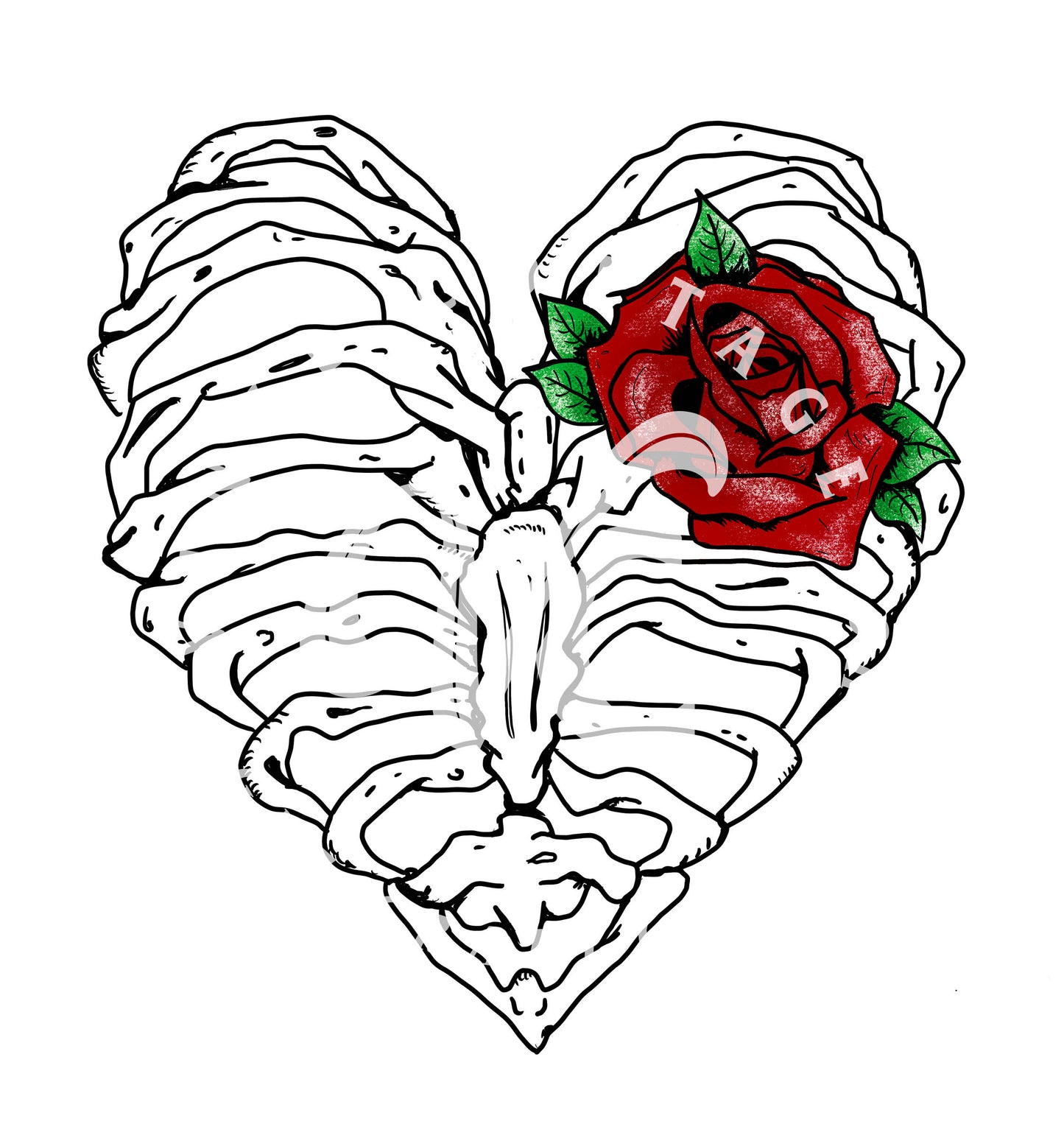 Heart Skellie with Rose ~ White Ink Decal ~ WC054
